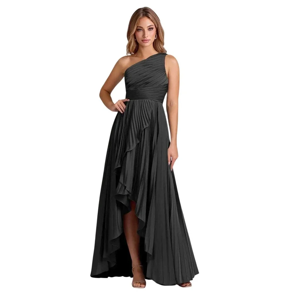 Azazie Christian Siriano A-Line One Shoulder Stretch Satin Dress‎ Black A22